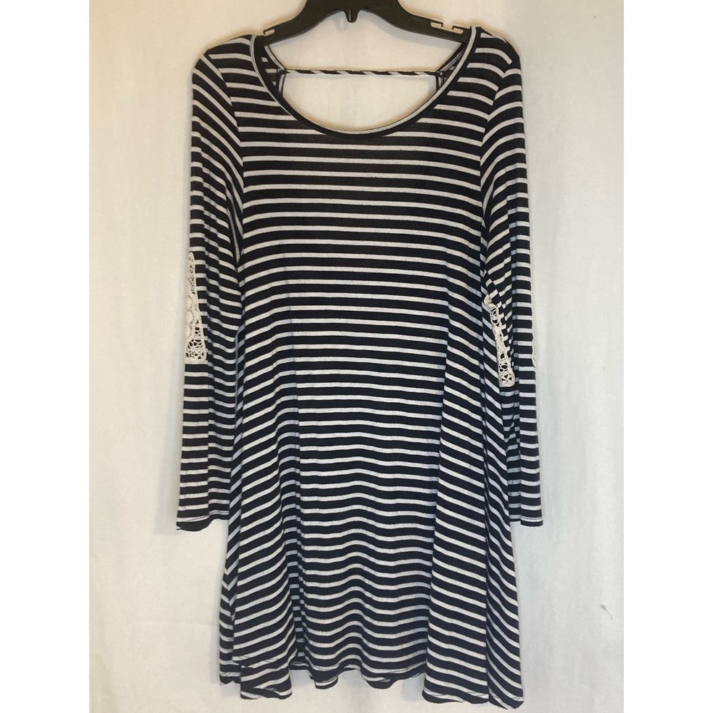 Pronto Womens T Shirt Dress Black & White‎ Stripes  Size M